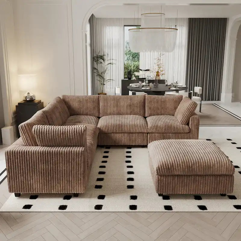 Modular Sectional Couch, Convertible V Shaped Sofa for Living Room, 5 Seat Comfy Modular Sofa With Chaise Ottoman