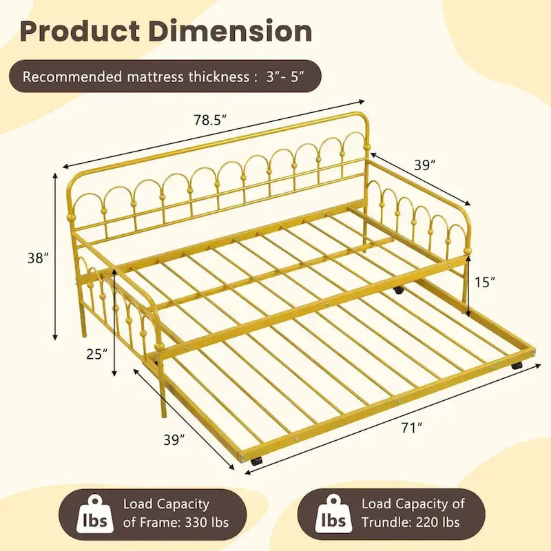Costway Twin Size Metal Daybed with Trundle Space-Saving Sofa Bed