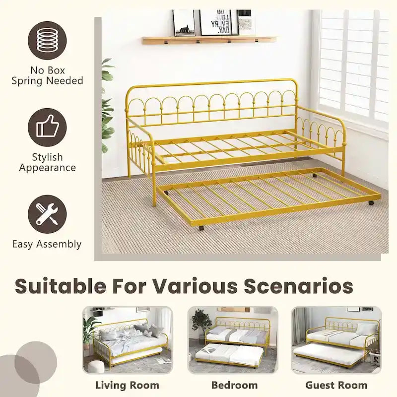 Costway Twin Size Metal Daybed with Trundle Space-Saving Sofa Bed