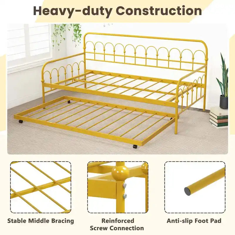 Costway Twin Size Metal Daybed with Trundle Space-Saving Sofa Bed