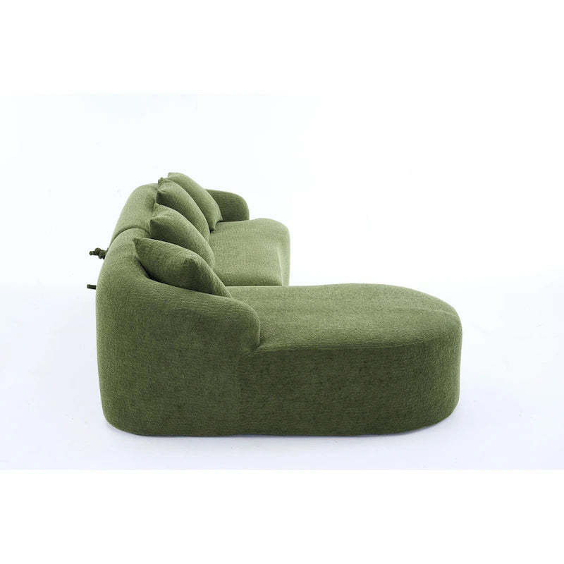 98.4 Chenille L-Shaped 3-Seater Sofa with Chaise Lounge and 4 Pillows