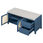 Storage Bench with Cushion,2 Drawers and Rattan Doors for Entryway
