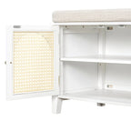 Storage Bench with Cushion,2 Drawers and Rattan Doors for Entryway