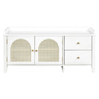 Storage Bench with Cushion,2 Drawers and Rattan Doors for Entryway