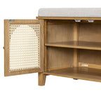 Storage Bench with Cushion,2 Drawers and Rattan Doors for Entryway