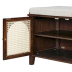 Storage Bench with Cushion,2 Drawers and Rattan Doors for Entryway