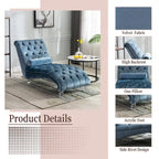 Velvet Tufted Chaise Lounge Chair Ergonomic S Shape Recliner with Pillow, Nailhead Trim and Acrylic Legs for Indoor Use