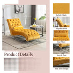 Velvet Tufted Chaise Lounge Chair Ergonomic S Shape Recliner with Pillow, Nailhead Trim and Acrylic Legs for Indoor Use