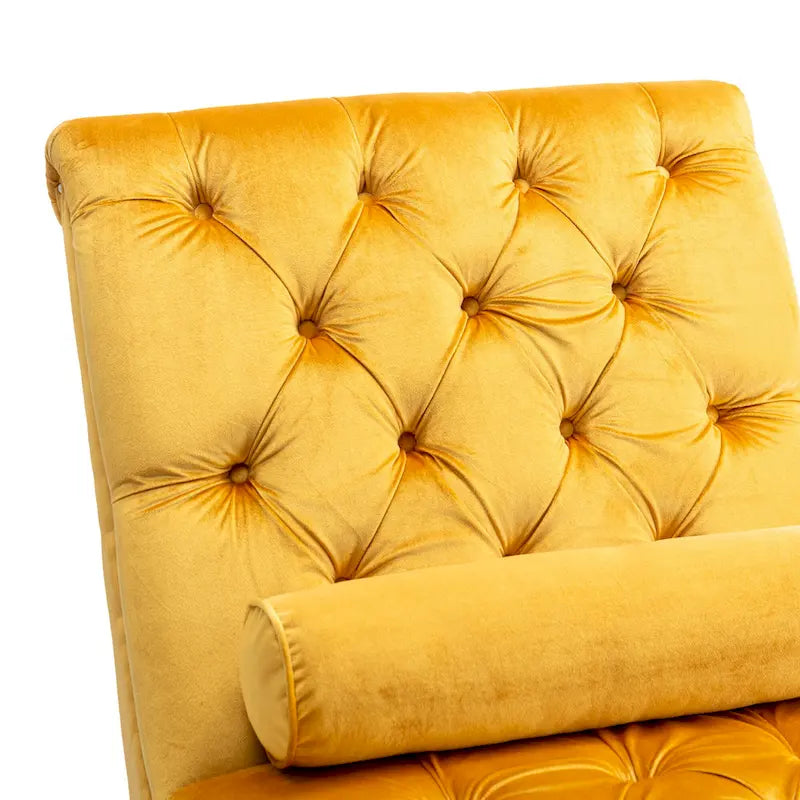 Velvet Tufted Chaise Lounge Chair Ergonomic S Shape Recliner with Pillow, Nailhead Trim and Acrylic Legs for Indoor Use