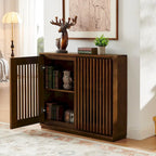 Modern Fluted Hollowed Out Sideboard Cabinet with 2 Outlet Holes, Buffet Cabinet with Storage, Storage Cabinet for Living Room