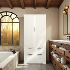 Farmhouse Bathroom Storage Cabinet with 2 Large Drawers, 8-Door storage Rack & 3 Shelves