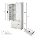 Farmhouse Bathroom Storage Cabinet with 2 Large Drawers, 8-Door storage Rack & 3 Shelves