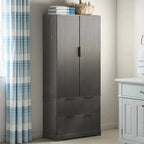 Farmhouse Bathroom Storage Cabinet with 2 Large Drawers, 8-Door storage Rack & 3 Shelves