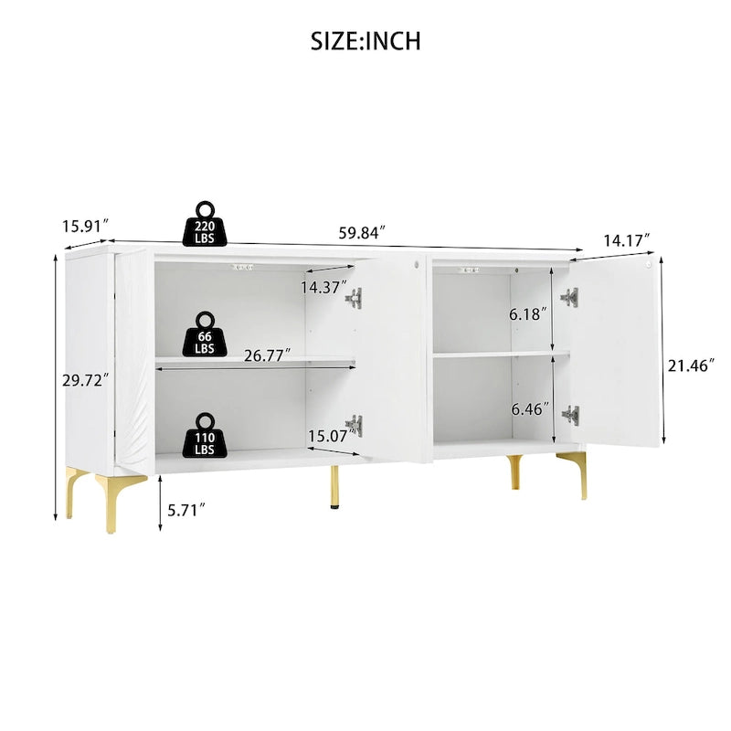 60 Press-to-Open Design Sideboard Buffet Cabinet with 4 Doors