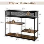 Gymax 4-Tier Console Table w/ Wire Basket Narrow Sofa Table w/ shelf