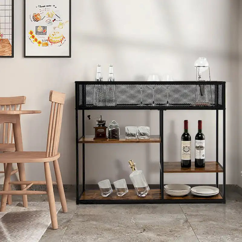 Gymax 4-Tier Console Table w/ Wire Basket Narrow Sofa Table w/ shelf