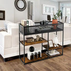 Gymax 4-Tier Console Table w/ Wire Basket Narrow Sofa Table w/ shelf