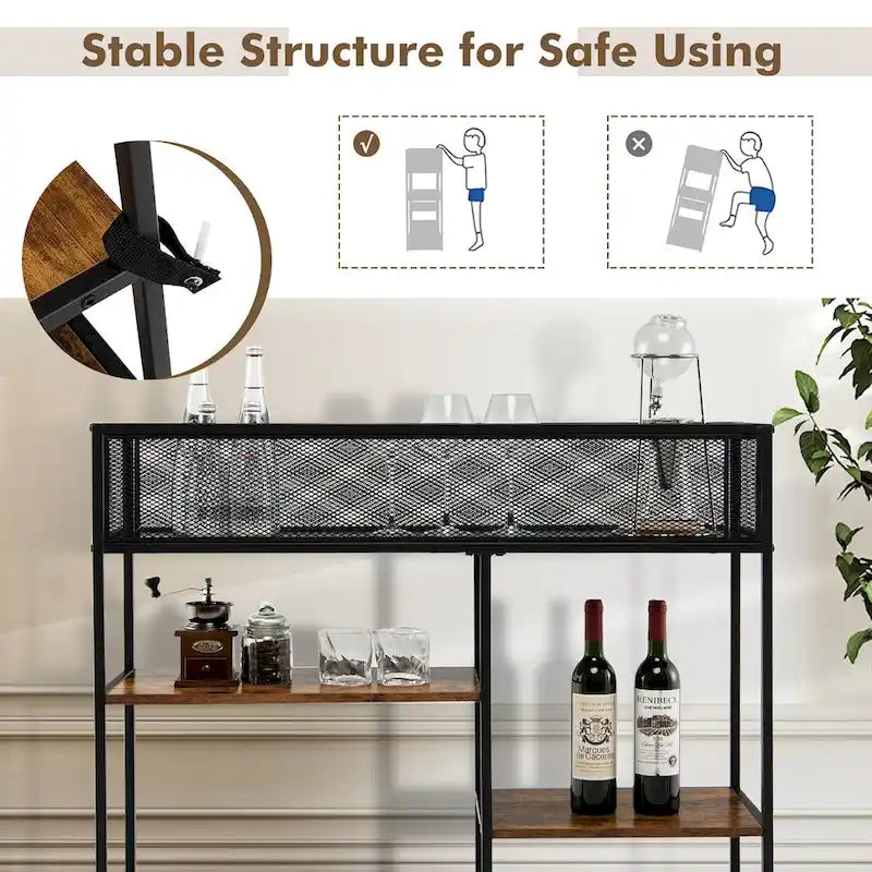 Gymax 4-Tier Console Table w/ Wire Basket Narrow Sofa Table w/ shelf