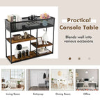 Gymax 4-Tier Console Table w/ Wire Basket Narrow Sofa Table w/ shelf