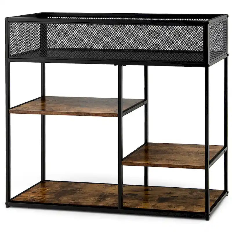 Gymax 4-Tier Console Table w/ Wire Basket Narrow Sofa Table w/ shelf