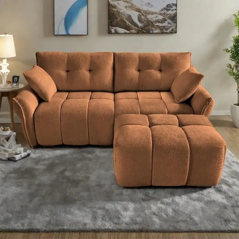 78.7 Chenille 2-Seater Sofa with Ottoman, Minimalist Design and High-Resilience Cushions