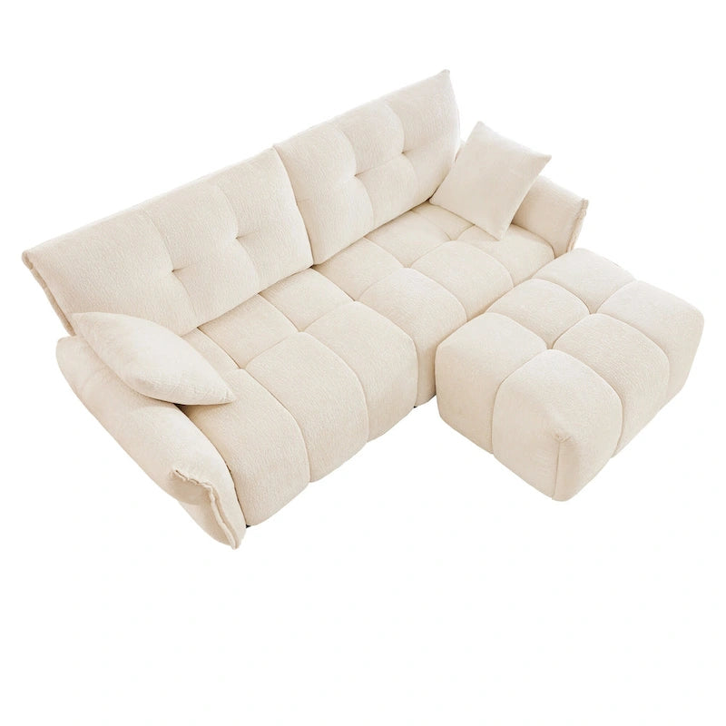78.7 Chenille 2-Seater Sofa with Ottoman, Minimalist Design and High-Resilience Cushions