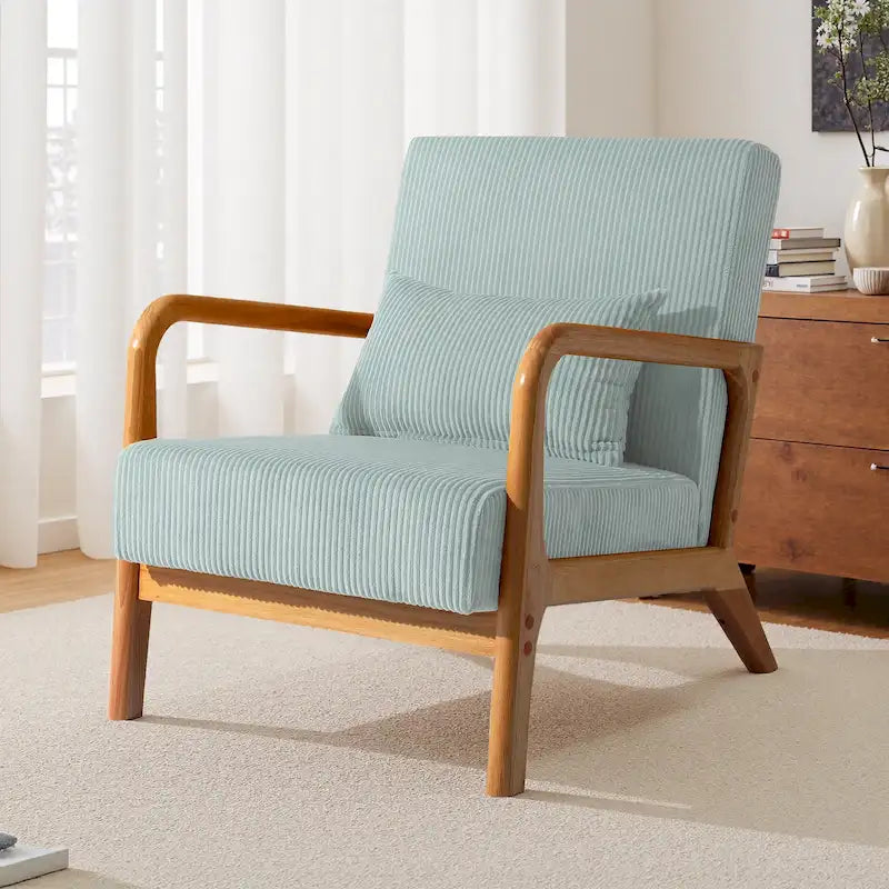 25 W Mid Century Upholstered Wood Accent Chair with Pillow
