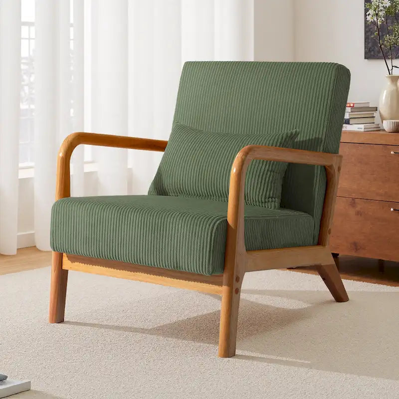 25 W Mid Century Upholstered Wood Accent Chair with Pillow