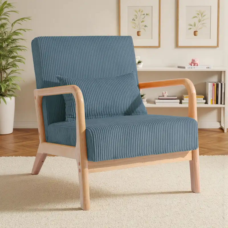25 W Mid Century Upholstered Wood Accent Chair with Pillow