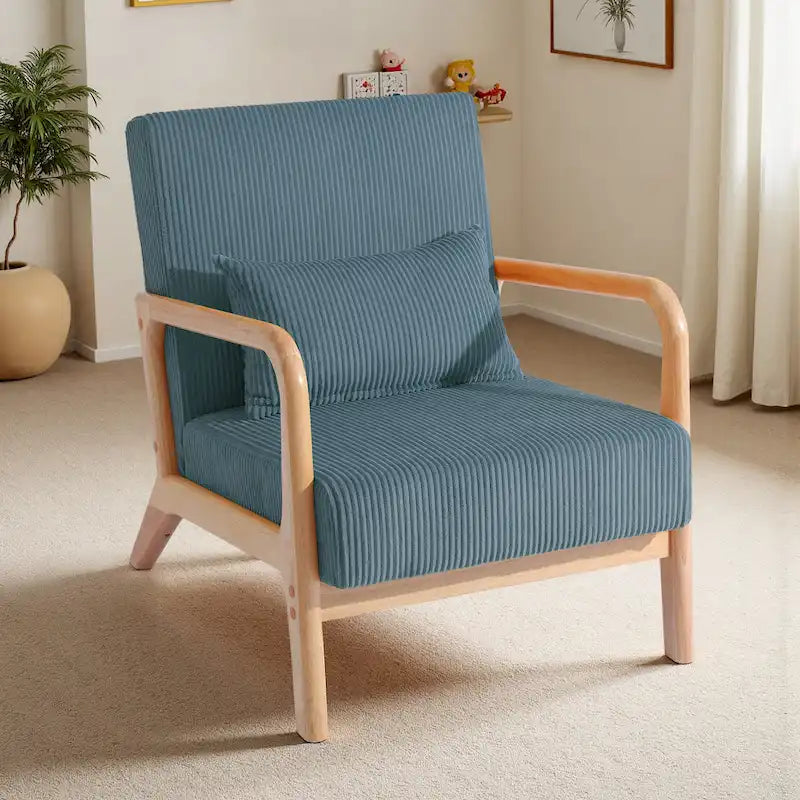 25 W Mid Century Upholstered Wood Accent Chair with Pillow
