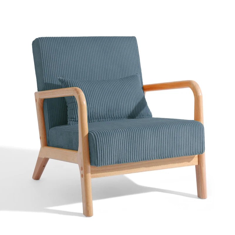 25 W Mid Century Upholstered Wood Accent Chair with Pillow