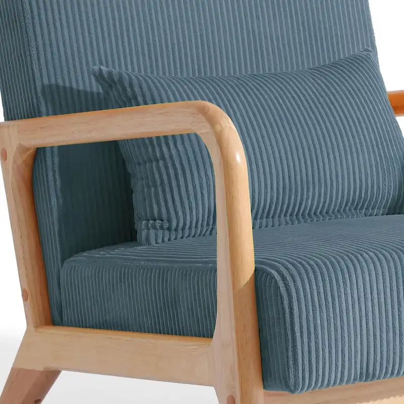 25 W Mid Century Upholstered Wood Accent Chair with Pillow