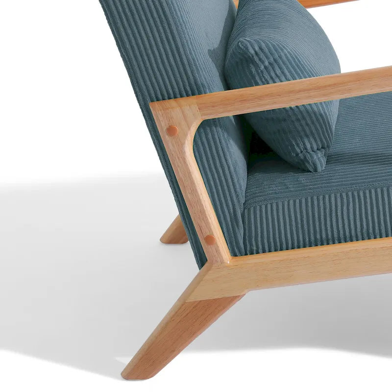 25 W Mid Century Upholstered Wood Accent Chair with Pillow