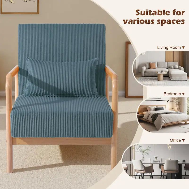25 W Mid Century Upholstered Wood Accent Chair with Pillow