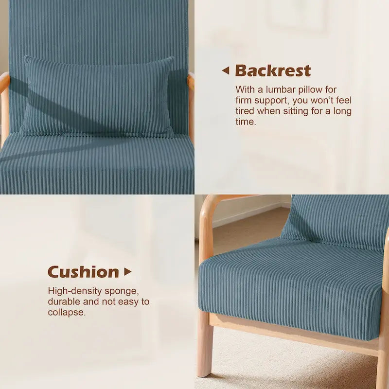 25 W Mid Century Upholstered Wood Accent Chair with Pillow