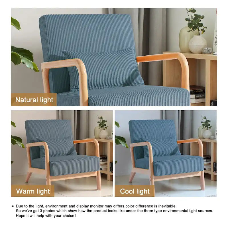25 W Mid Century Upholstered Wood Accent Chair with Pillow