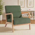 25 W Mid Century Upholstered Wood Accent Chair with Pillow
