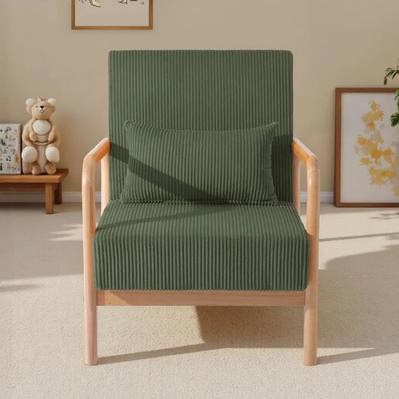 25 W Mid Century Upholstered Wood Accent Chair with Pillow