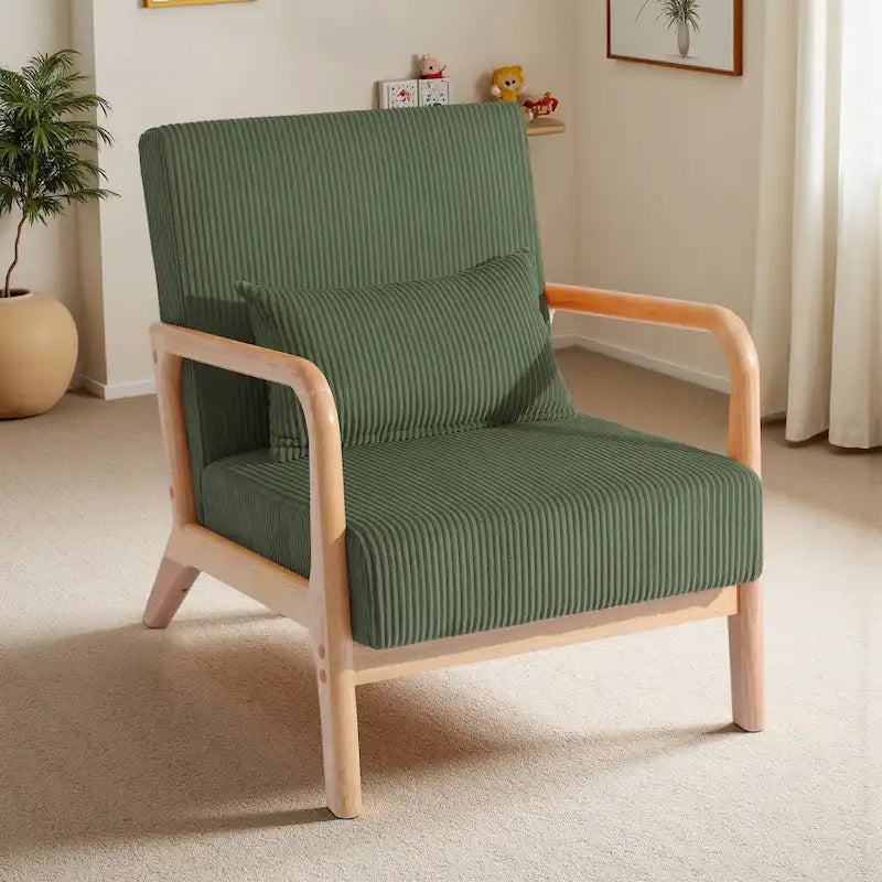 25 W Mid Century Upholstered Wood Accent Chair with Pillow