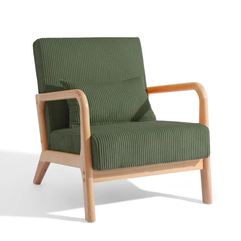 25 W Mid Century Upholstered Wood Accent Chair with Pillow