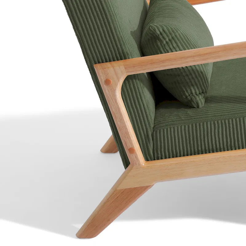 25 W Mid Century Upholstered Wood Accent Chair with Pillow