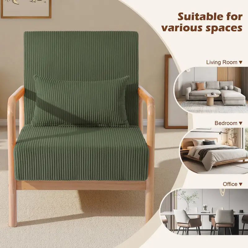 25 W Mid Century Upholstered Wood Accent Chair with Pillow