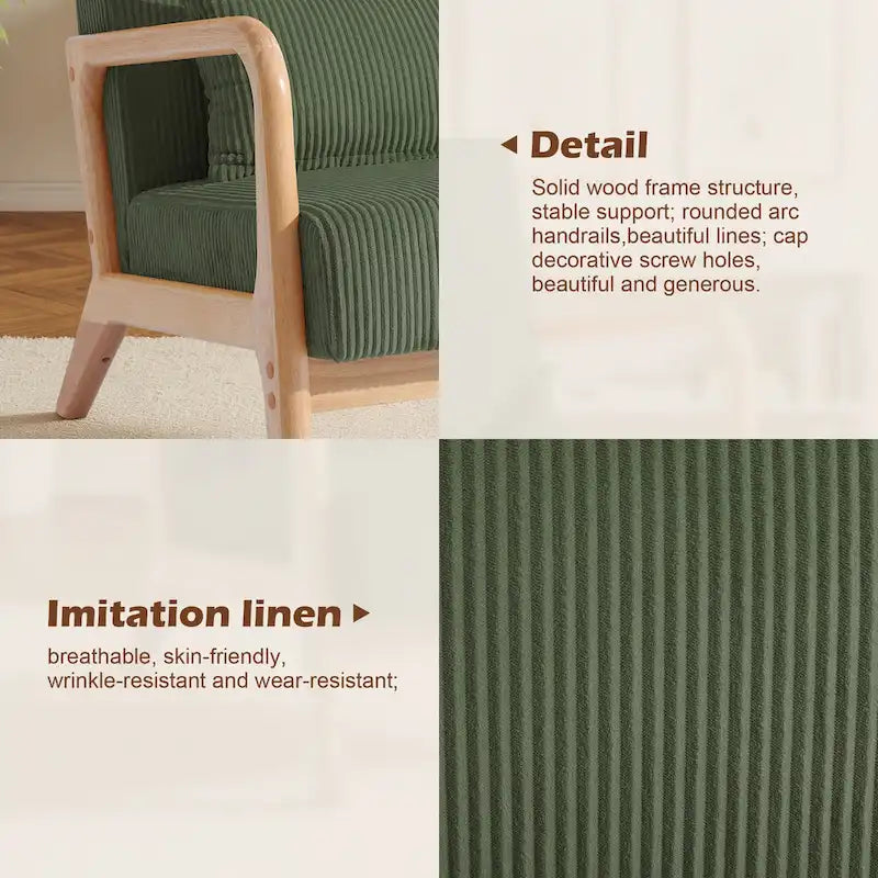 25 W Mid Century Upholstered Wood Accent Chair with Pillow