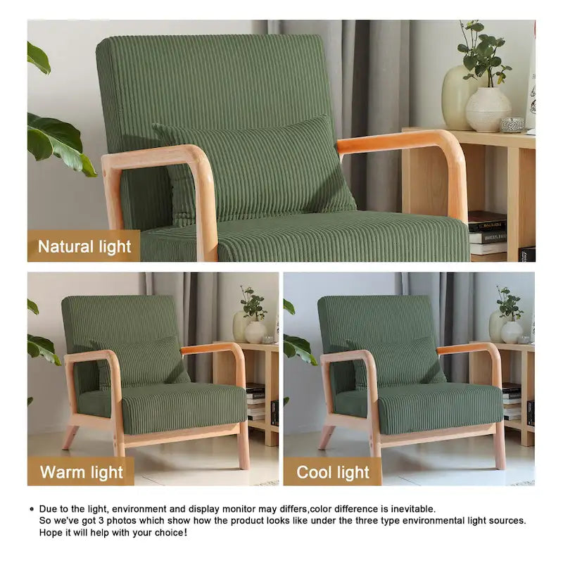 25 W Mid Century Upholstered Wood Accent Chair with Pillow