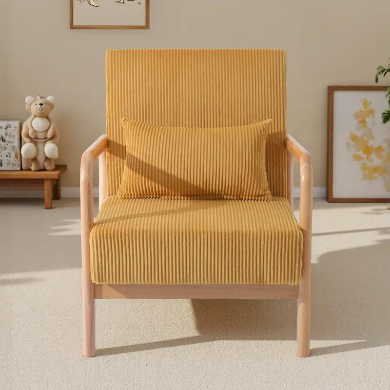 25 W Mid Century Upholstered Wood Accent Chair with Pillow