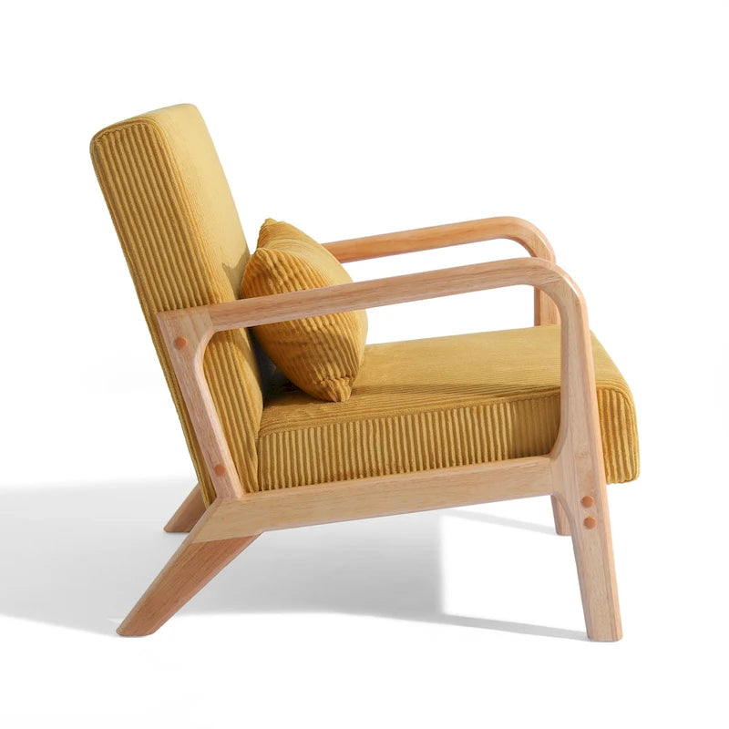 25 W Mid Century Upholstered Wood Accent Chair with Pillow