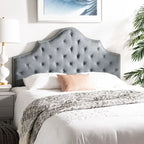 SAFAVIEH Brianna Taupe Linen Upholstered Tufted Headboard - Silver Nailhead (Queen)
