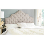 SAFAVIEH Brianna Taupe Linen Upholstered Tufted Headboard - Silver Nailhead (Queen)