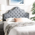 SAFAVIEH Brianna Taupe Linen Upholstered Tufted Headboard - Silver Nailhead (Queen)