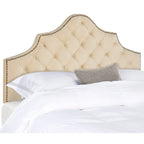 SAFAVIEH Brianna Taupe Linen Upholstered Tufted Headboard - Silver Nailhead (Queen)